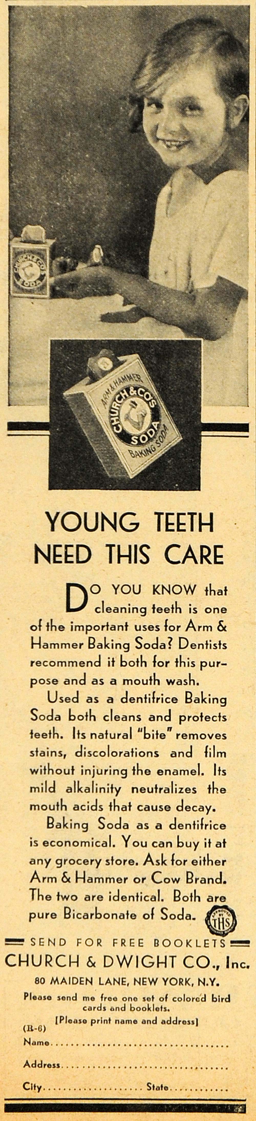 1929 Ad Church Dwight Arm Hammer Baking Soda Dental - ORIGINAL ADVERTISING HOH1