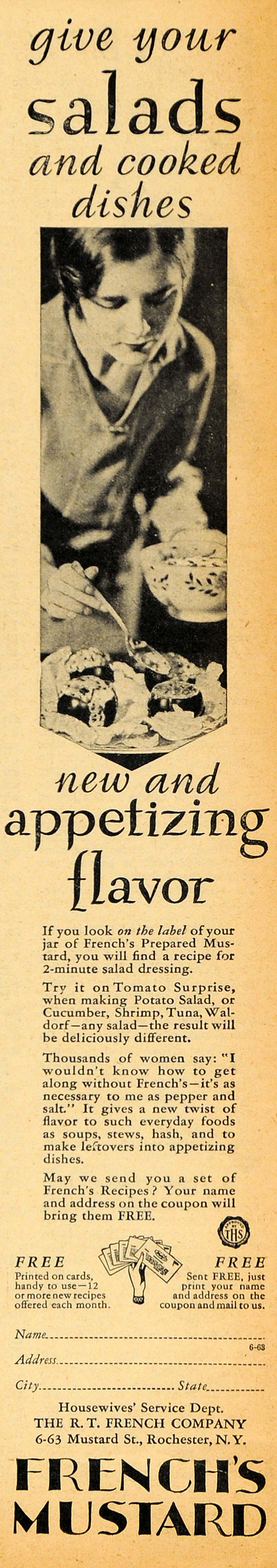1929 Ad French's Prepared Mustard Condiment Salads - ORIGINAL ADVERTISING HOH1