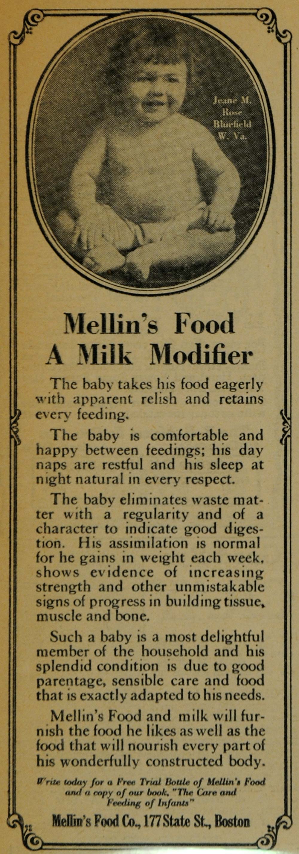 1927 Ad Mellin's Baby Food Jeane M. Rose Bluefield VA - ORIGINAL HOH1