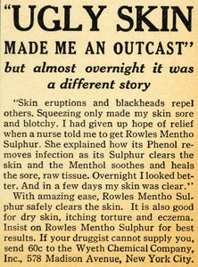 1930 Ad Ugly Skin Wyeth Chemical Rowles Mentho Sulphur - ORIGINAL HOH1