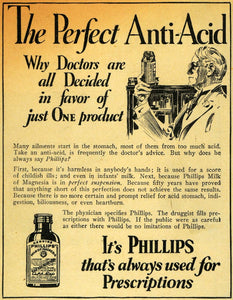 1928 Ad Phillips Milk of Magnesia Bottle Acid Doctor - ORIGINAL ADVERTISING HOH1