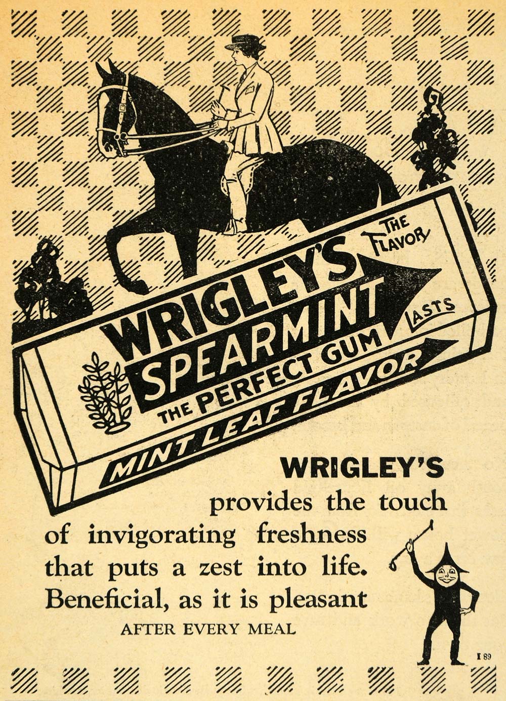 1928 Ad Wrigley's Spearmint Gum Spearman Equestrian - ORIGINAL ADVERTISING HOH1