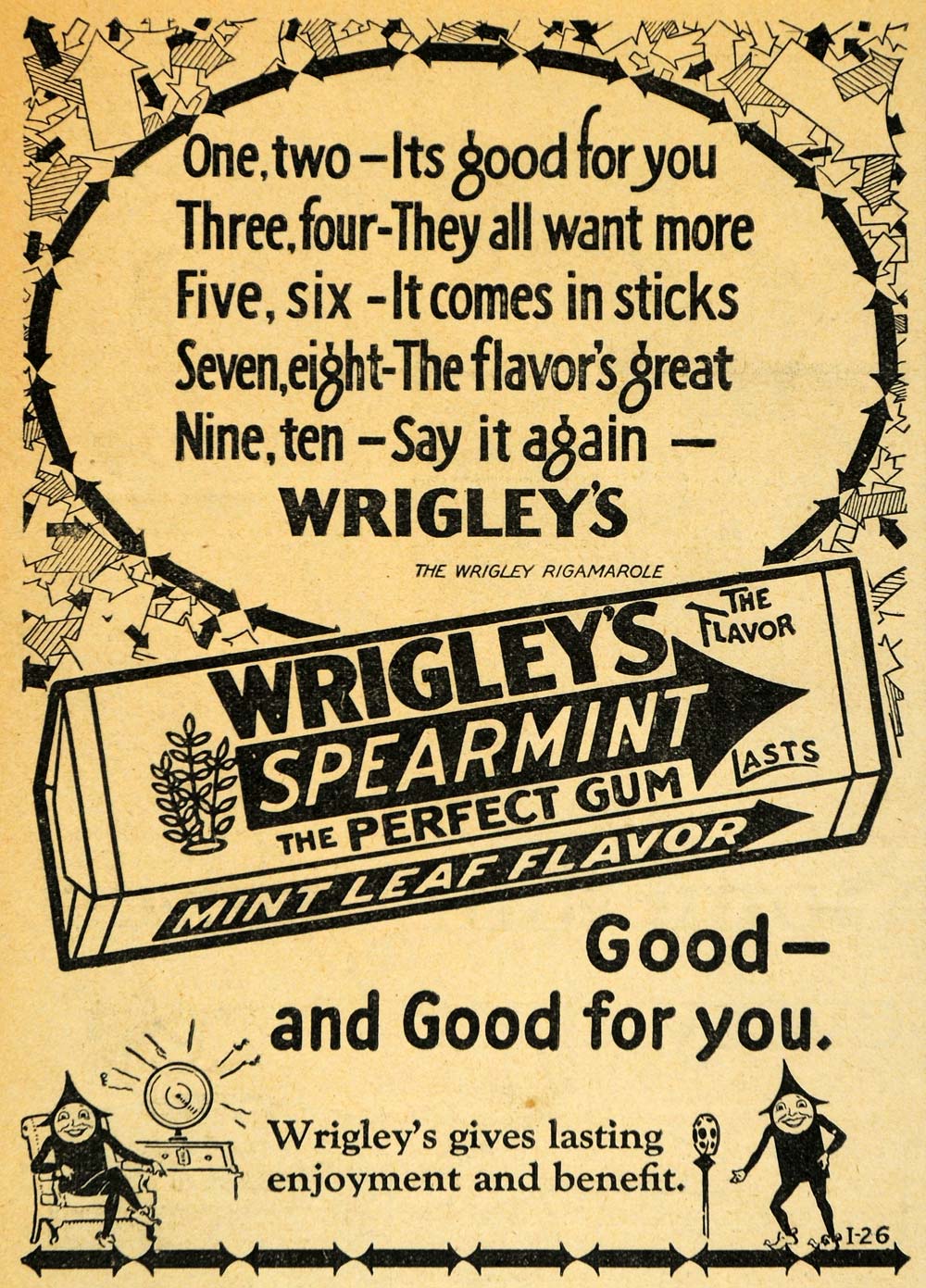 1928 Ad Wrigley's Spearmint Chewing Gum Spearman Guys - ORIGINAL HOH1