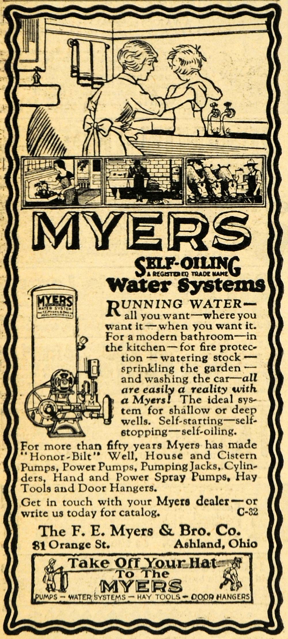 1929 Ad Myers Self-Oiling Water Systems Indoor Plumbing - ORIGINAL HOH1