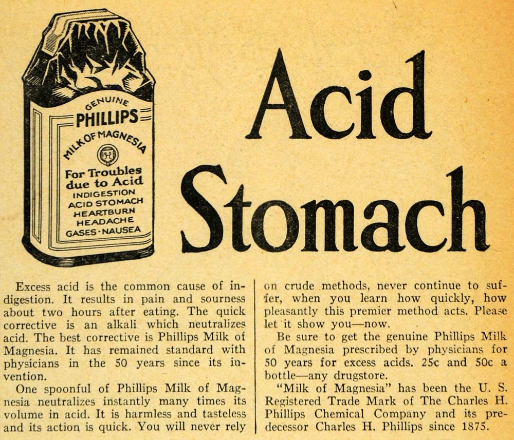 1929 Ad Charles H Phillips Milk of Magnesia Indigestion - ORIGINAL HOH1