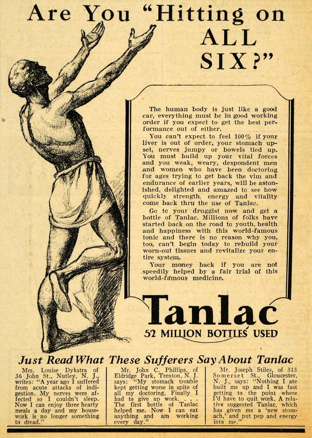 1929 Ad Tanlac Energy Louise Dykstra Joseph Stiles - ORIGINAL ADVERTISING HOH1