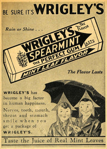 1929 Ad Wrigley's Spearmint Gum Spearman Rain Umbrella - ORIGINAL HOH1