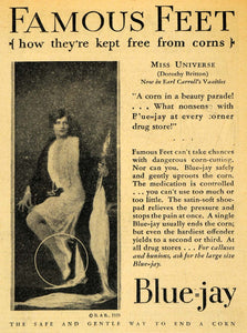 1929 Ad Blue-jay Foot Corns Miss Universe D. Britton - ORIGINAL ADVERTISING HOH1