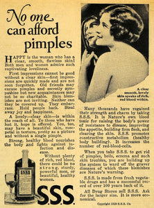 1929 Ad S.S.S. Skin Care Tonic Medicine Pimples Acne - ORIGINAL ADVERTISING HOH1