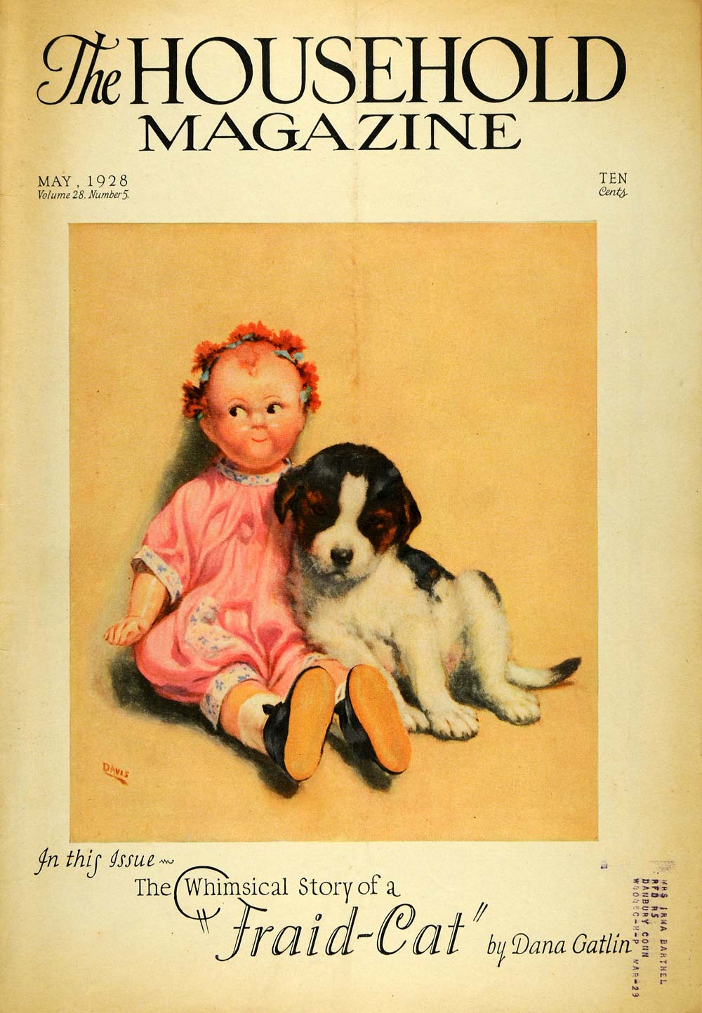 1928 Cover Household Magazine Dolly Puppy Davis Art - ORIGINAL HOH1