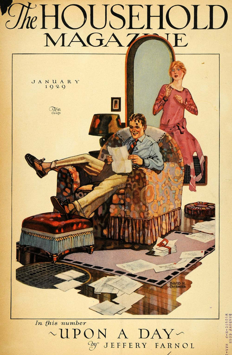 1929 Cover Household Magazine Husband Wife Mail Chaos - ORIGINAL HOH1 ...