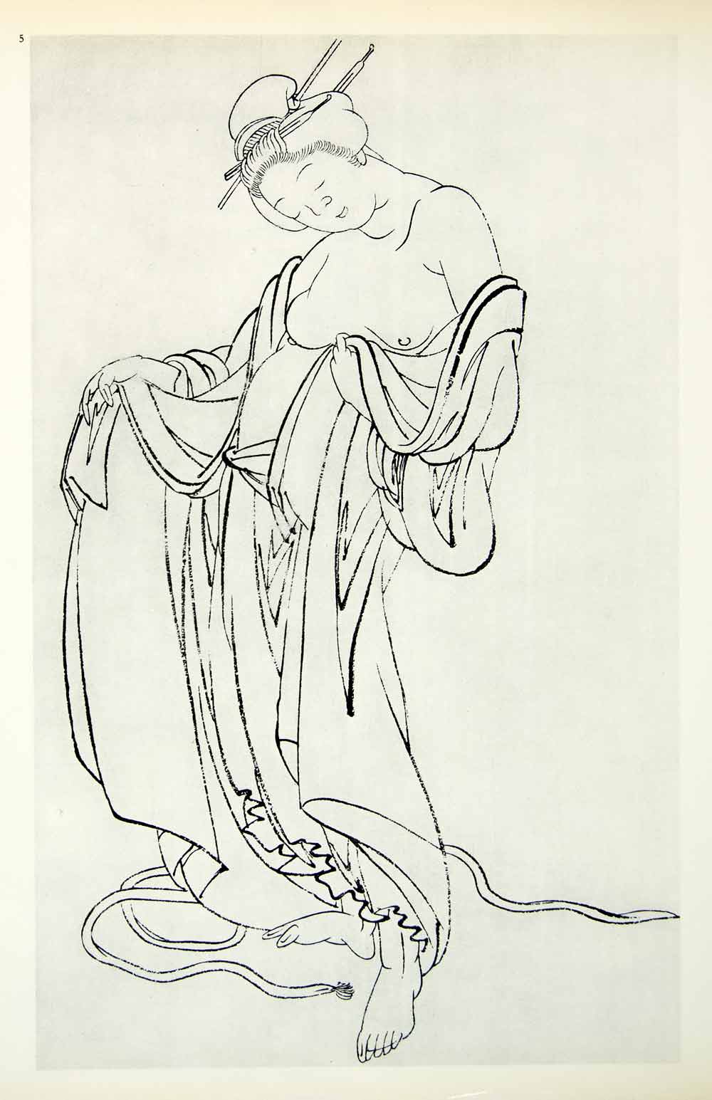 1955 Rotogravure Nude Japanese Katsushika Hokusai Undressing