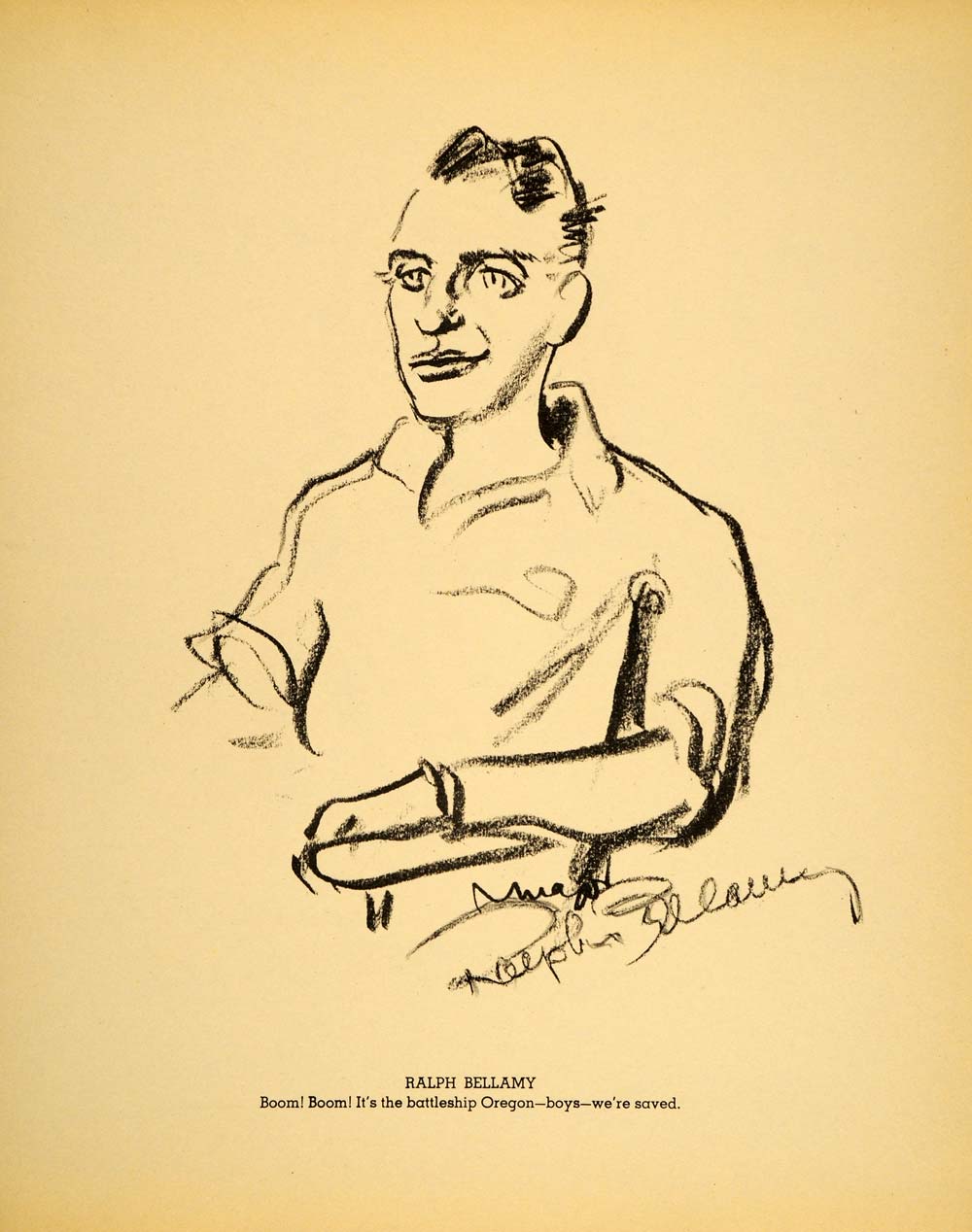 1938 Ralph Bellamy Henry Major Bugs Baer Lithograph - ORIGINAL HOL1