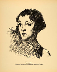 1938 Alice Brady Actress Henry Major Bugs Baer Litho. - ORIGINAL HOL1