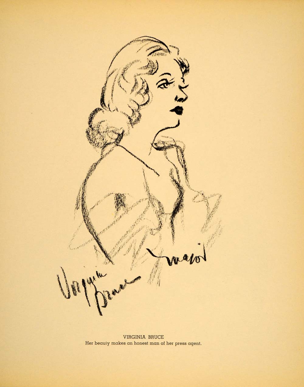 1938 Virginia Bruce Actress Henry Major Bugs Baer Litho - ORIGINAL HOL1