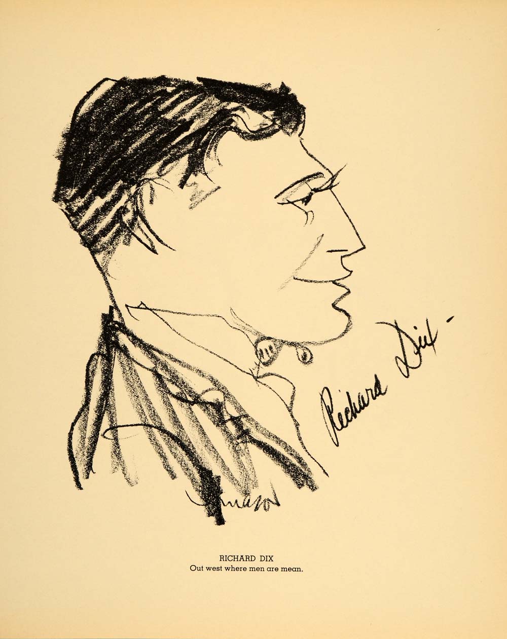 1938 Richard Dix Actor Henry Major Bugs Baer Lithograph - ORIGINAL HOL1