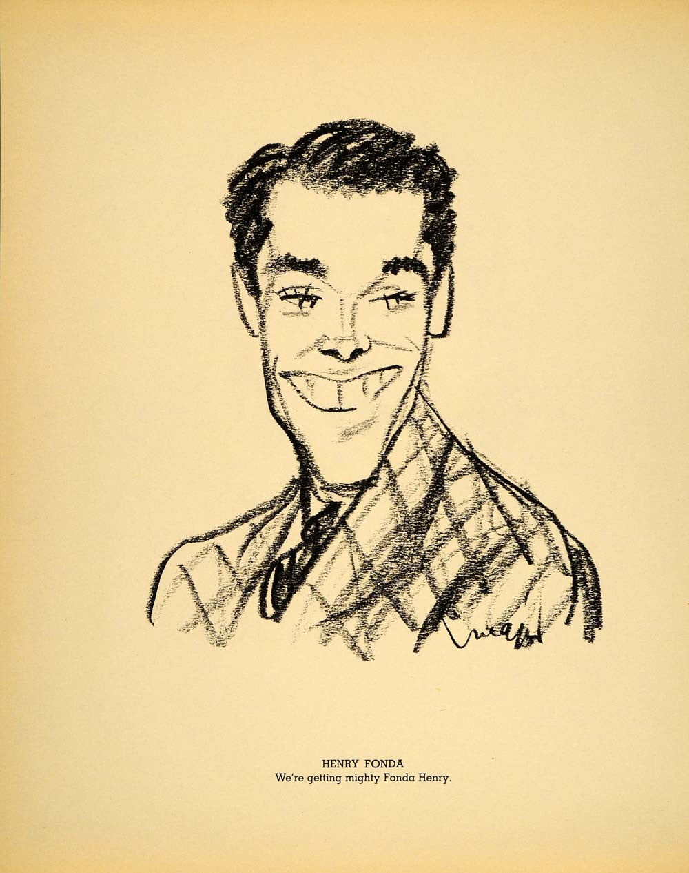 1938 Henry Fonda Film Actor Major Bugs Baer Lithograph - ORIGINAL HOL1 - Period Paper
 - 1