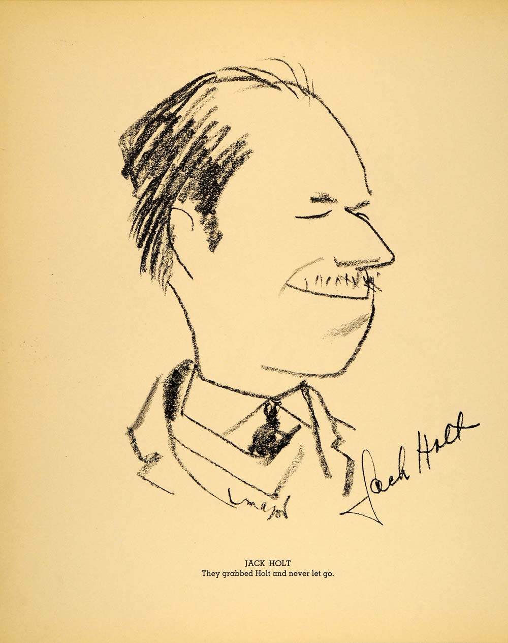 1938 Jack Holt Actor Henry Major Bugs Baer Lithograph - ORIGINAL HOL1