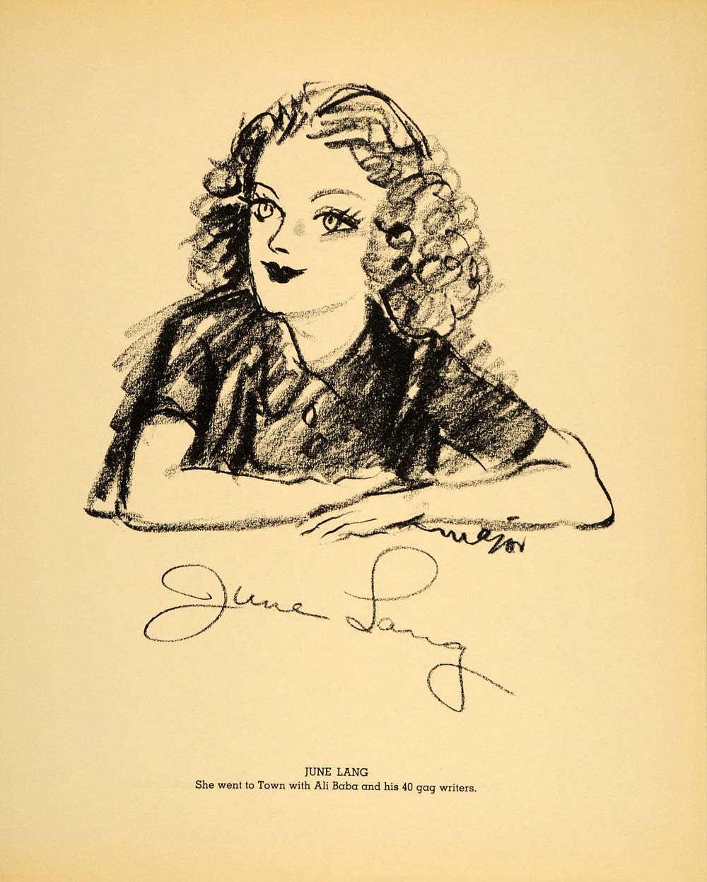 1938 June Lane Actress Henry Major Bugs Baer Lithograph - ORIGINAL HOL1