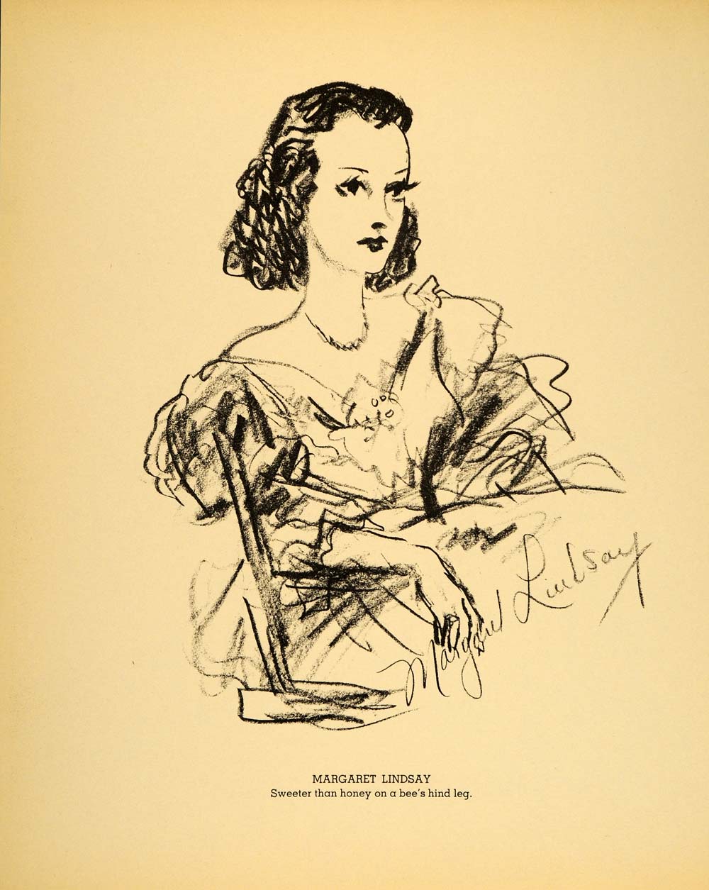 1938 Margaret Lindsay Actress Henry Major Lithograph - ORIGINAL HOL1