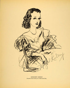 1938 Margaret Lindsay Actress Henry Major Lithograph - ORIGINAL HOL1