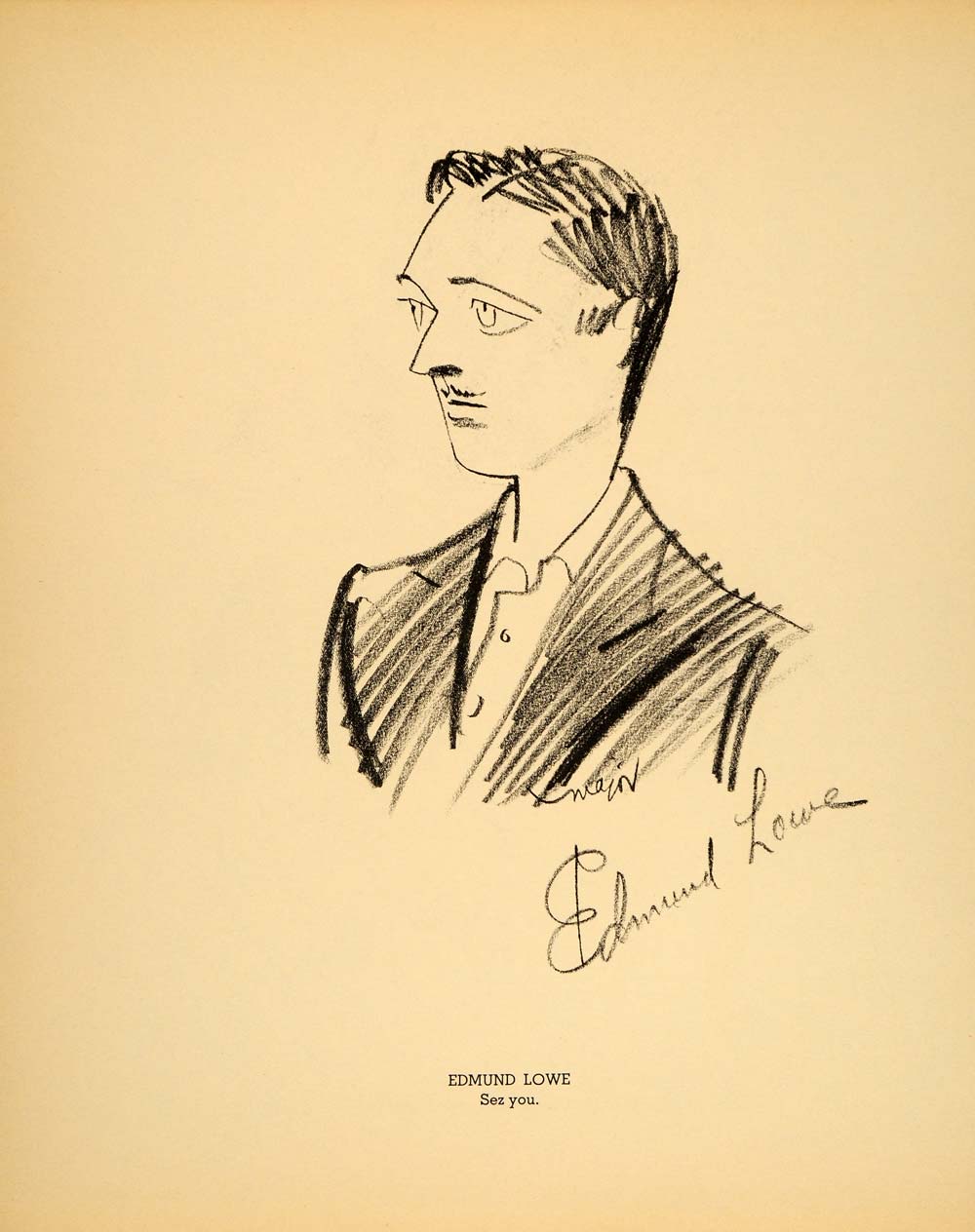 1938 Edmund Lowe Actor Henry Major Bugs Baer Lithograph - ORIGINAL HOL1