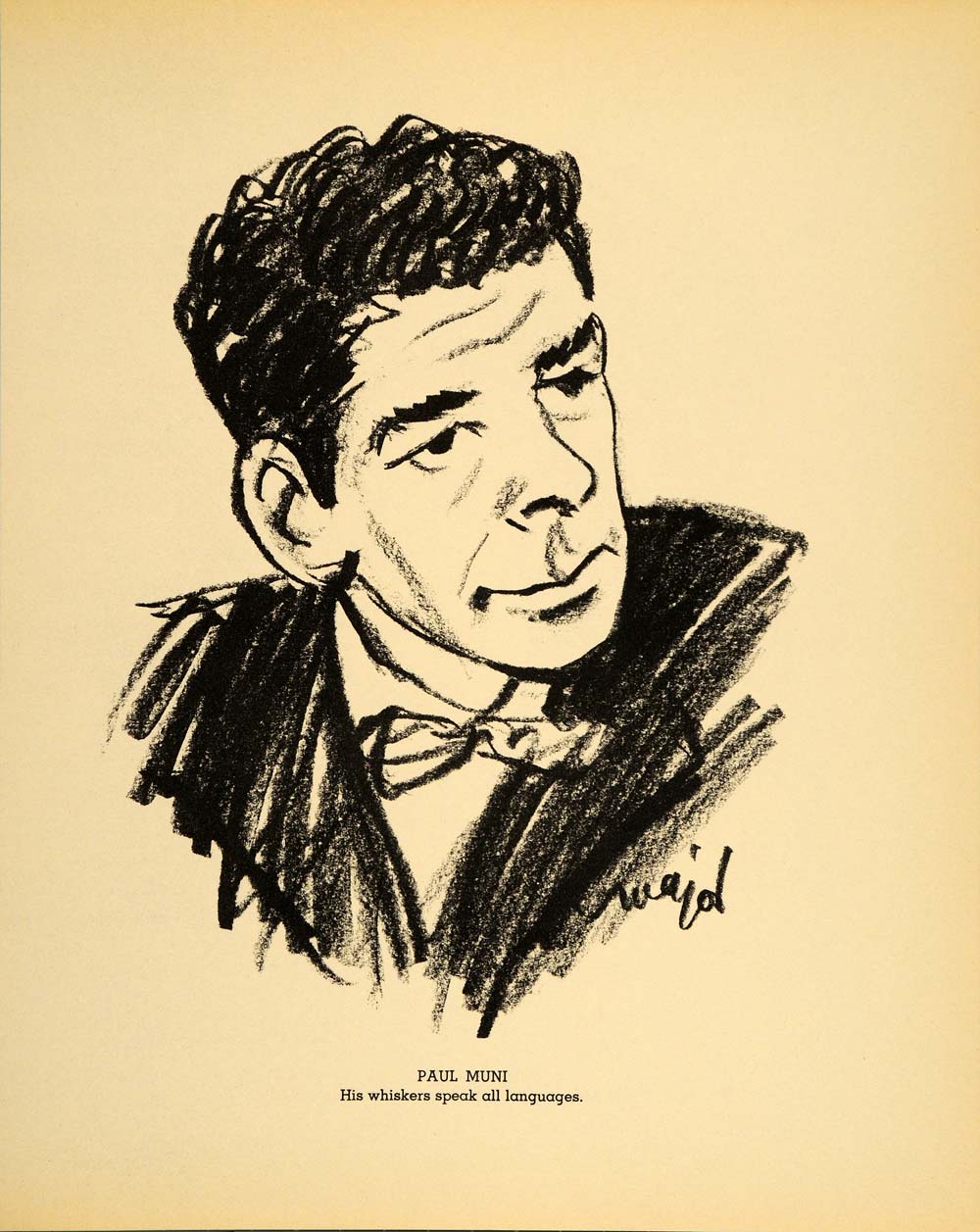1938 Paul Muni Actor Henry Major Bugs Baer Lithograph - ORIGINAL HOL1
