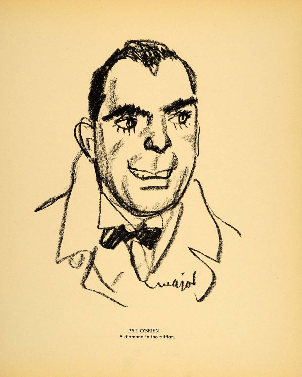 1938 Pat O'Brien Actor Henry Major Bugs Baer Litho. - ORIGINAL HOL1 - Period Paper
