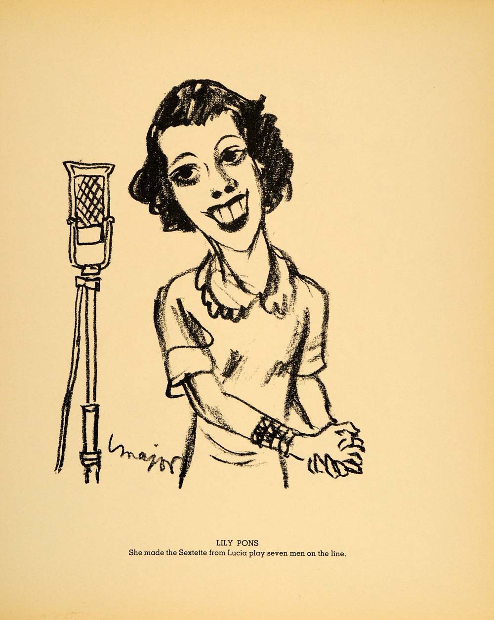 1938 Lily Pons Coloratura Soprano Henry Major Litho. - ORIGINAL HOL1
