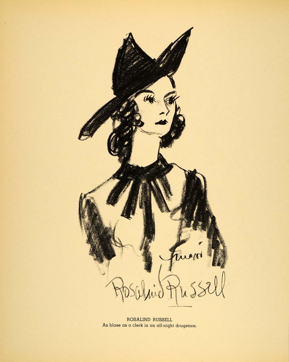 1938 Rosalind Russell Actress Henry Major Lithograph - ORIGINAL HOL1