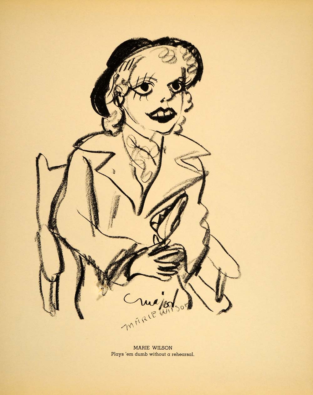 1938 Marie Wilson Comedienne Henry Major Lithograph - ORIGINAL HOL1