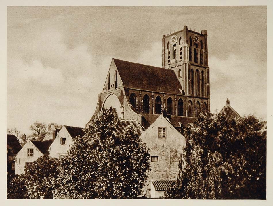 c1930 Church Brielle Den Briel Holland Photogravure - ORIGINAL PHOTOGRAVURE