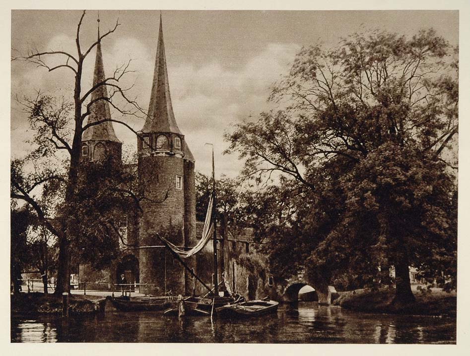 c1930 Oostpoort City Gate Delft Holland Photogravure - ORIGINAL PHOTOGRAVURE