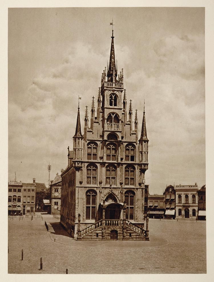 c1930 Stadhuis Town Hall Gouda Holland Photogravure - ORIGINAL PHOTOGRAVURE