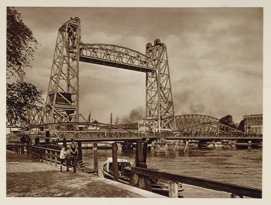 c1930 Railroad Bridge Rotterdam Holland Photogravure - ORIGINAL PHOTOGRAVURE