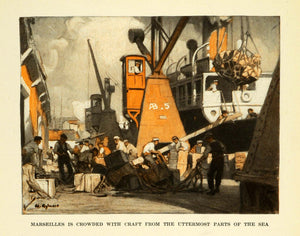 1920 Print William James Aylward Marseilles France Seaport 2 Color Painting HRM1