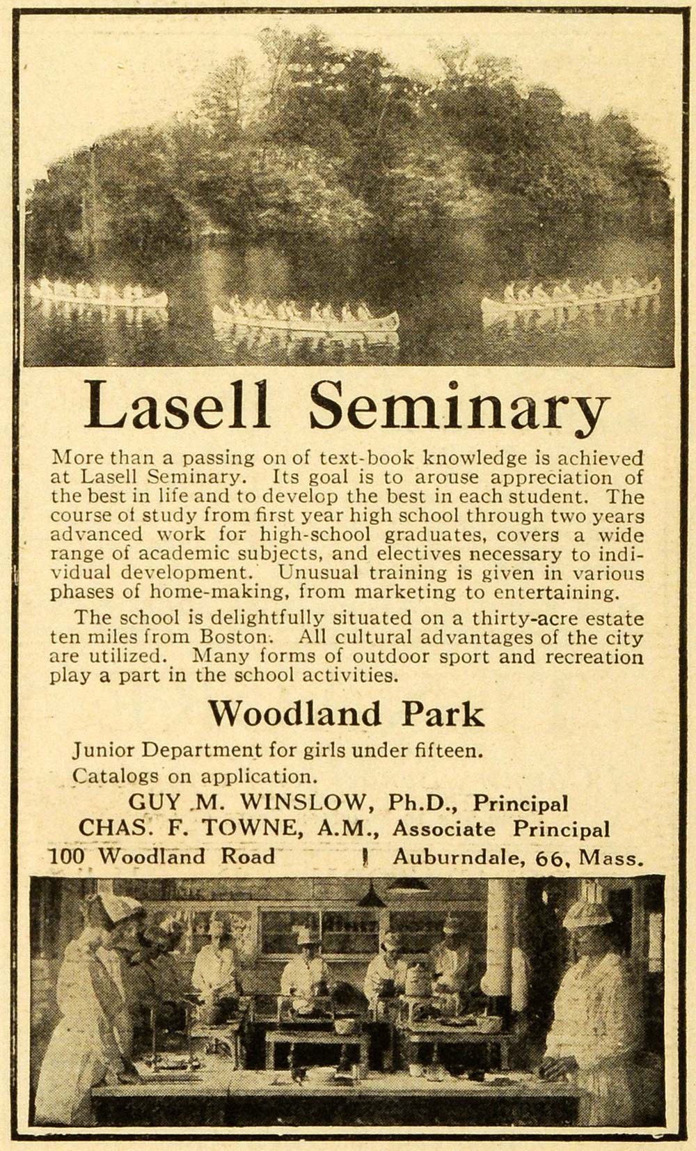 1920 Ad Lasell Seminary Auburndale Massachusetts Boats Woodland Park HRM1
