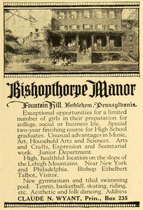1920 Ad Bishopthorpe Manor Educational Institute Girls Bethlehem HRM1