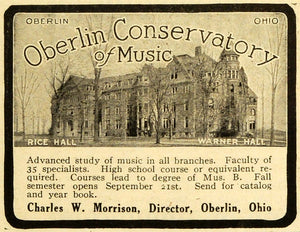1920 Ad Oberlin Conservatory Music Rice Hall Building Warner Hall Institute HRM1