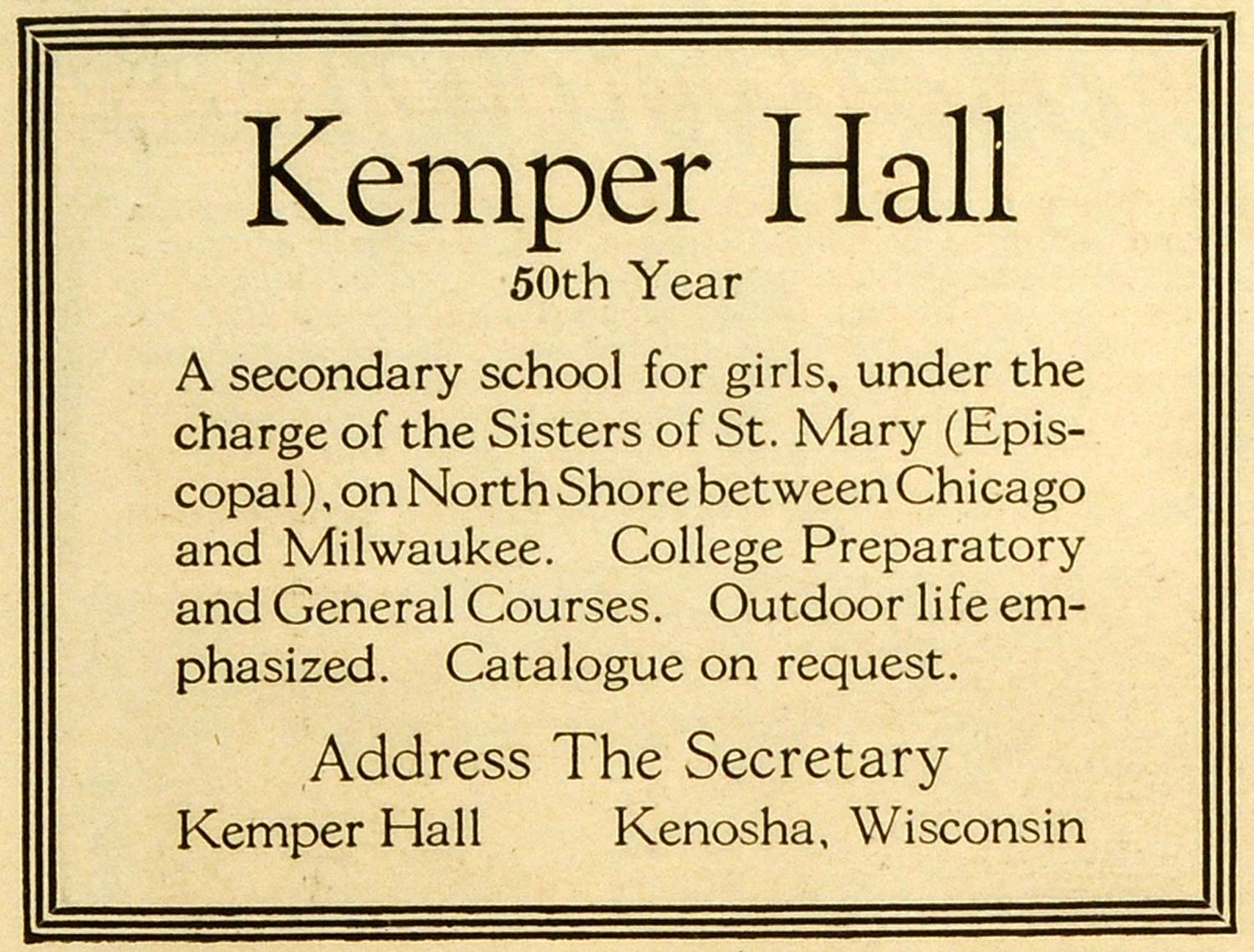 1920 Ad Kemper Hall Secondary High School Kenosha WI Educational HRM1