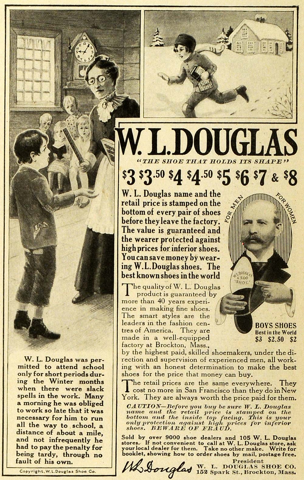 1918 Ad W. L. Douglas Shoes Pricing School Marm Bad Boy - ORIGINAL HST1