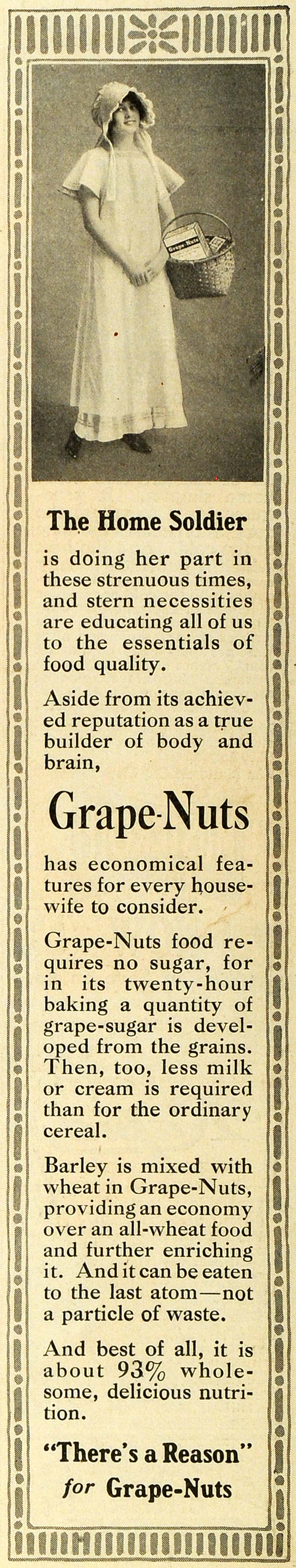 1918 Ad Grape Nuts Cereal Post World War I Home Front - ORIGINAL HST1