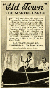 1918 Ad Old Town Master Canoes Sponson Model Maine WWI - ORIGINAL HST1