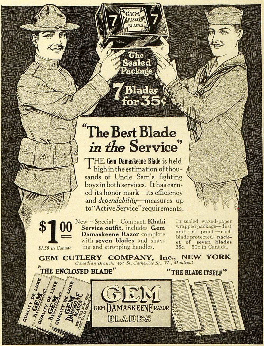 1918 Ad World War I Gem Razor Blades Soldier Sailor WWI - ORIGINAL HST1
