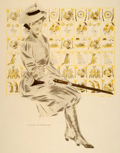 1908 Henry Hutt Victorian Woman Hunter Rifle Gun Print - ORIGINAL HUTT1