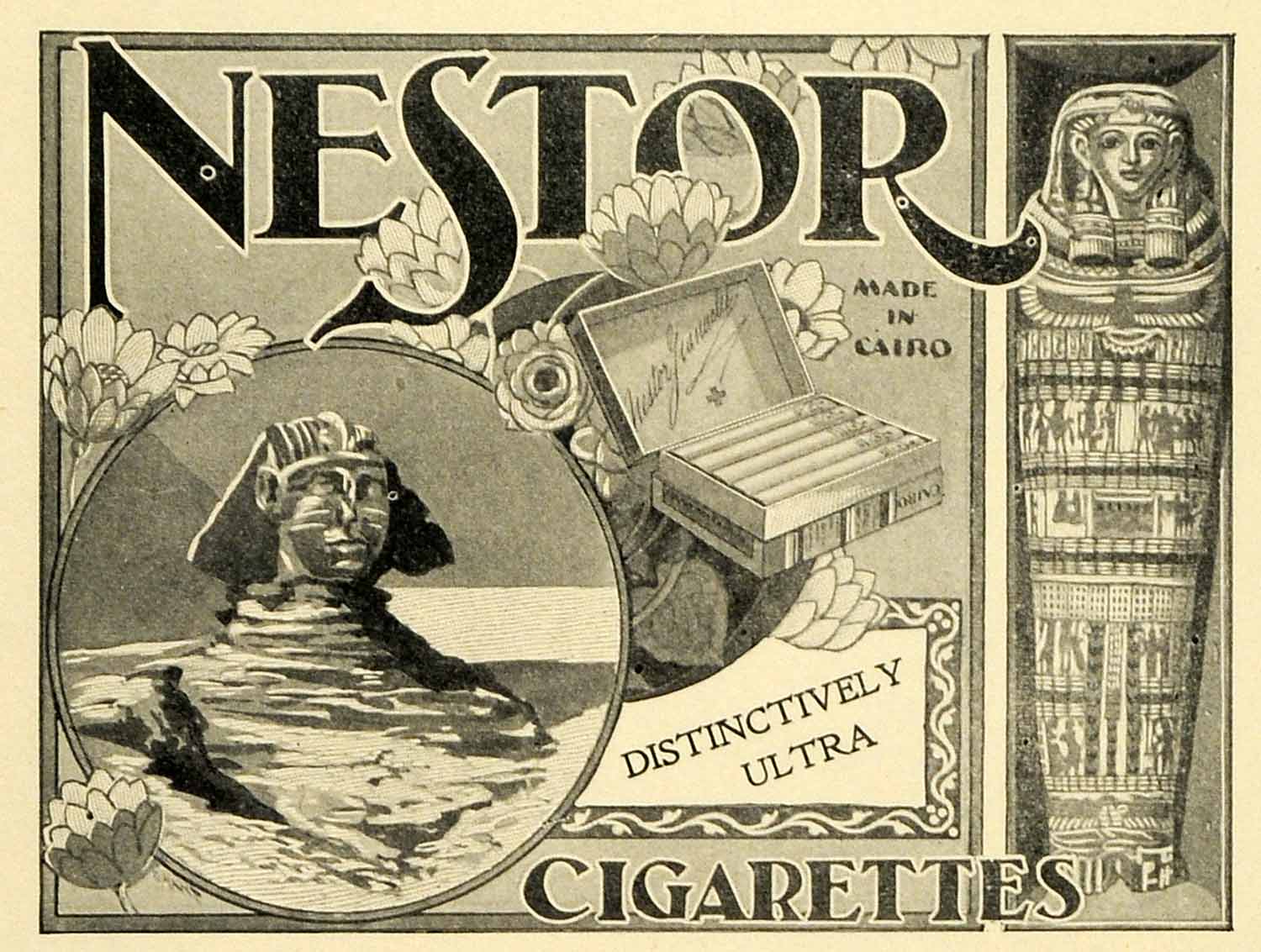 1899 Ad Harvard Lampoon Nestor Cigarettes Cairo Sphinx Sarcophagus HVD1