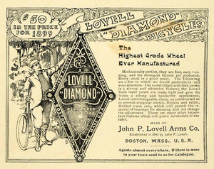 1899 Ad Harvard Lampoon John Lovell Arms Diamond Bicycle Boston Costume HVD1