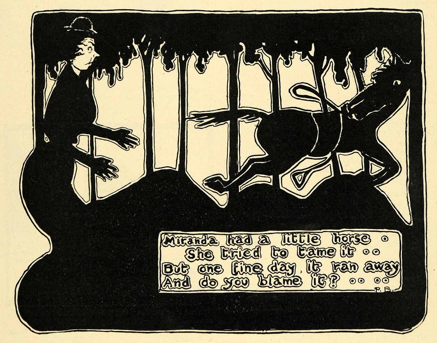 1901 Print Harvard Lampoon Poem Miranda Horse Humor Woman Equestrian Owner HVD1