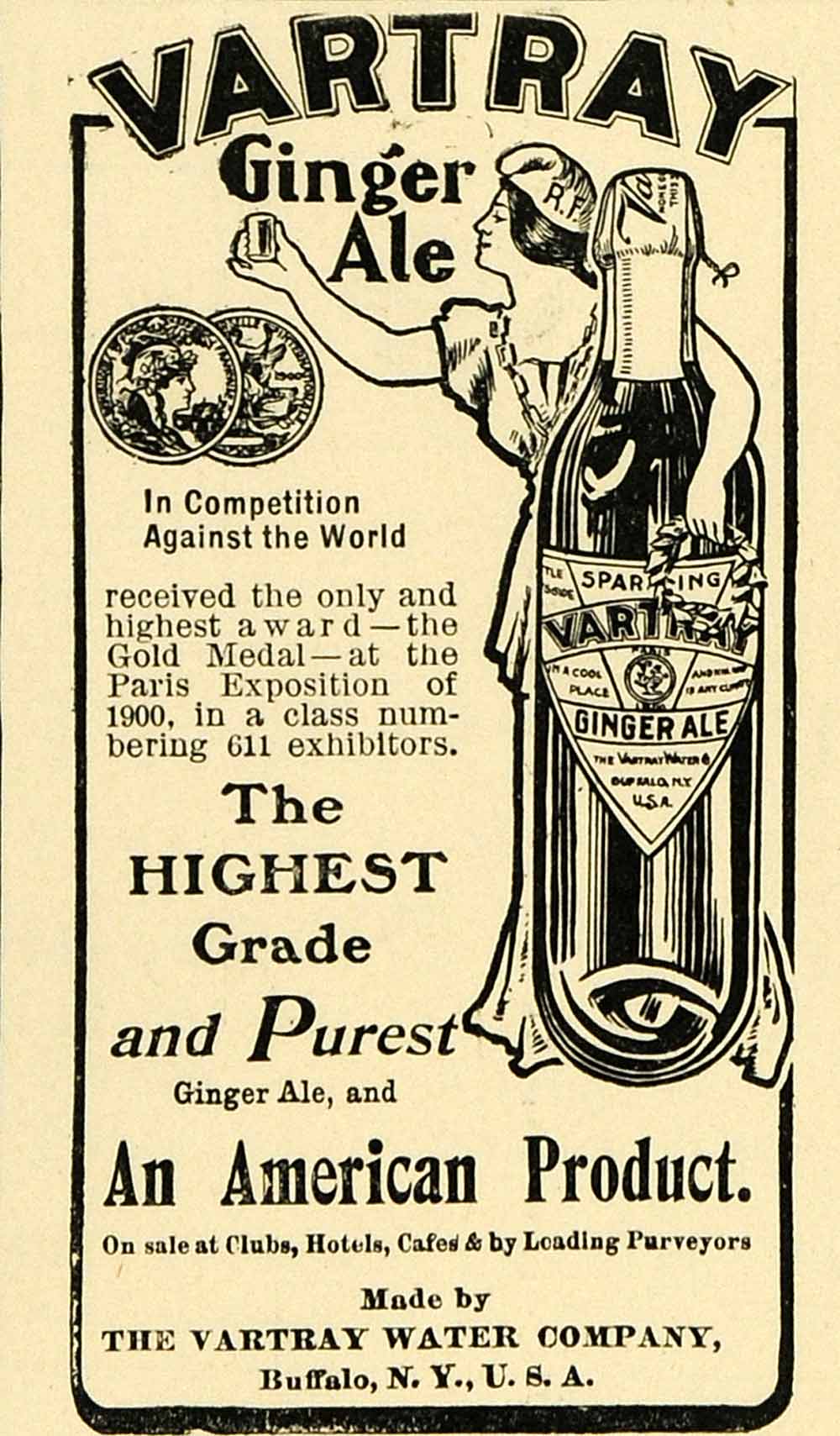 1901 Ad Harvard Lampoon Vartray Water Buffalo New York Ginger Ale HVD1