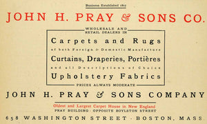 1901 Ad Harvard Lampoon John H Pray 658 Washington Street Boston Carpet HVD1